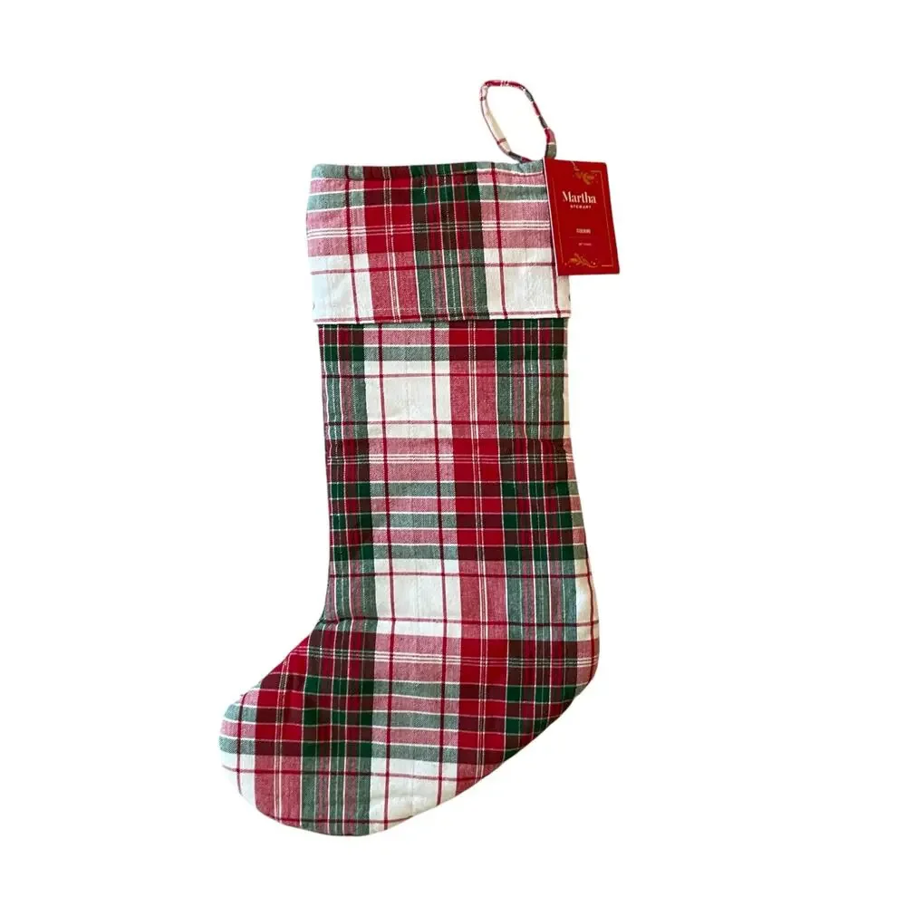Martha Stewart Bow Tartan Stocking 22in Plaid Christmas Holiday Decor NEW